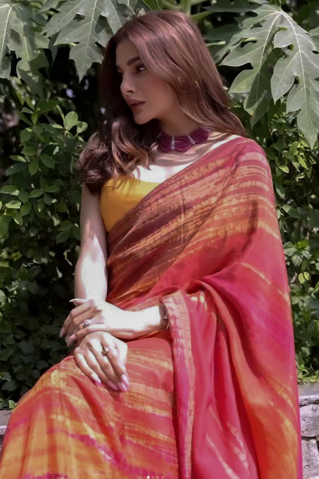 Red Shibori Dye Silk Saree