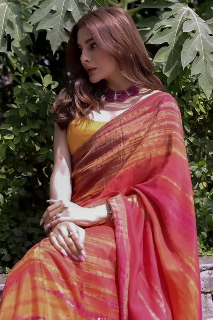 Red Shibori Dye Silk Saree