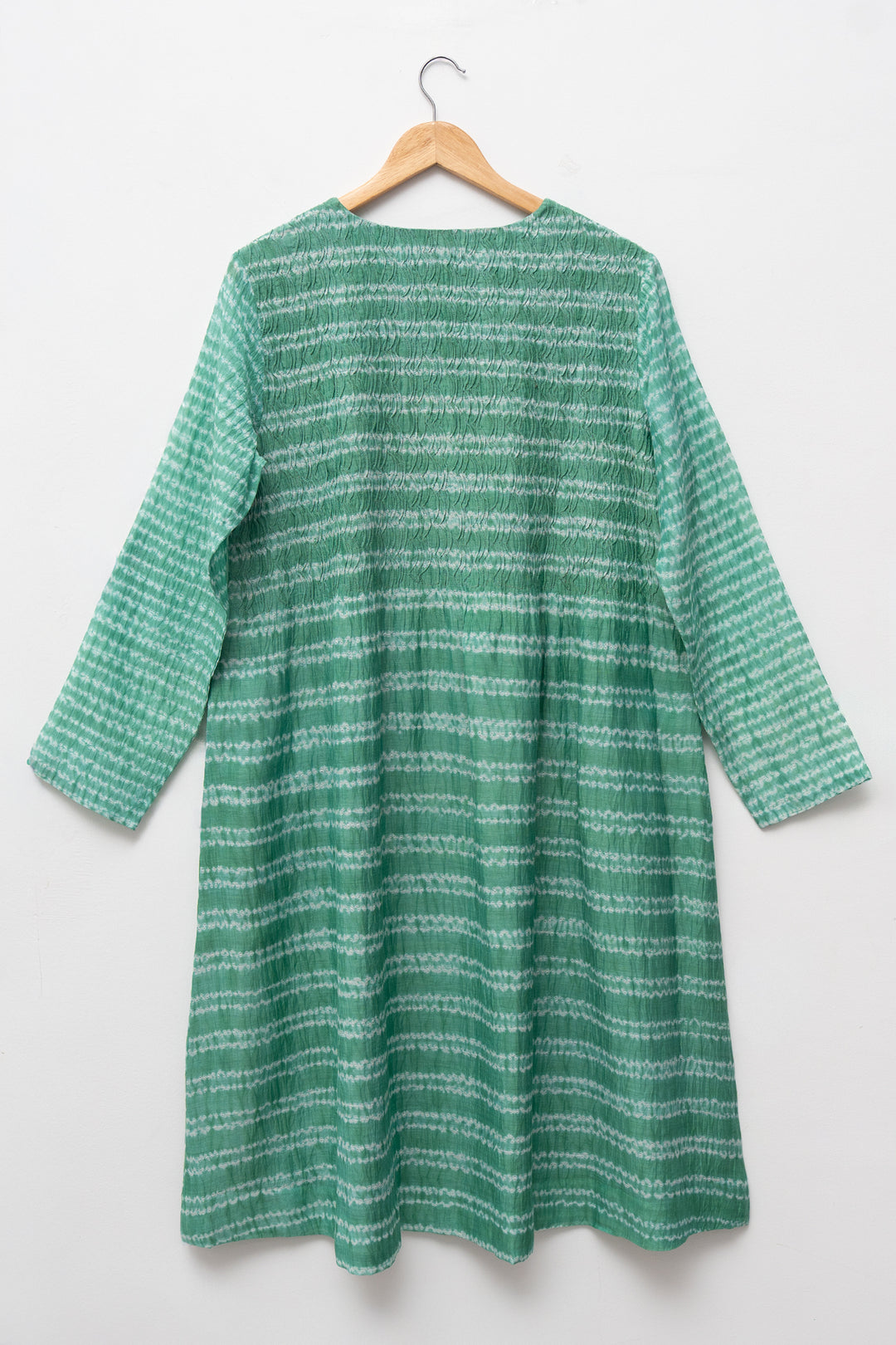 Green Hand Dyed Shibori Clamp Dyed Pintuck Dress