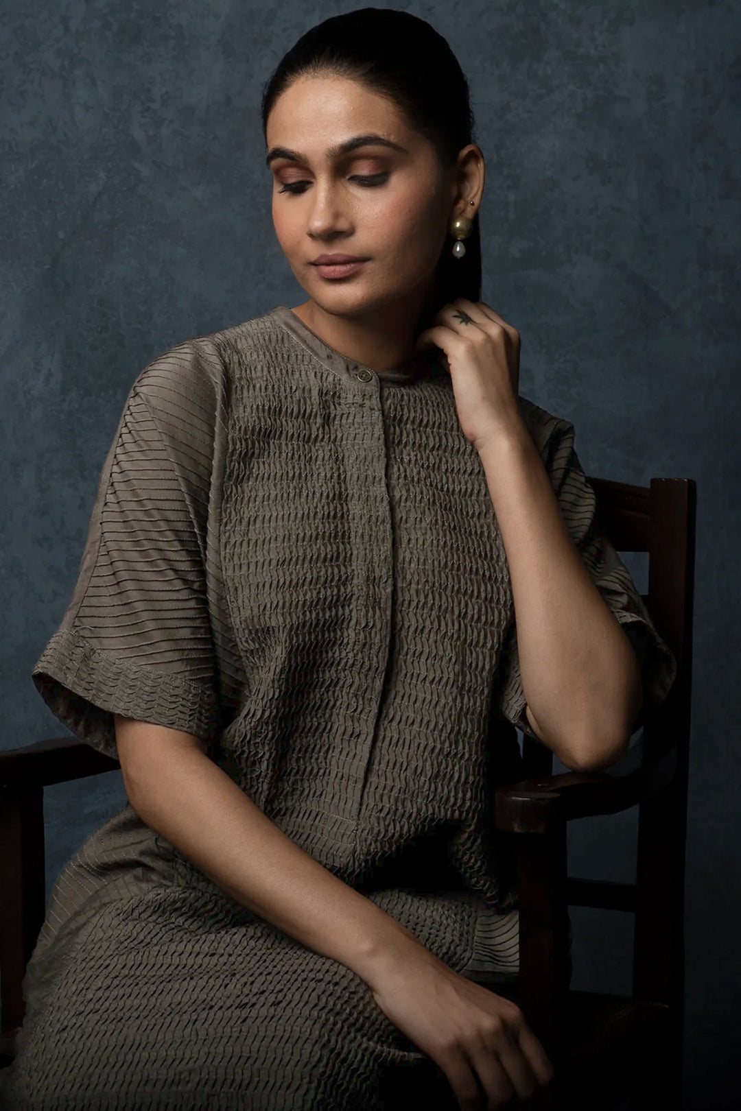 Veg Pintuck Cotton Silk Kurta