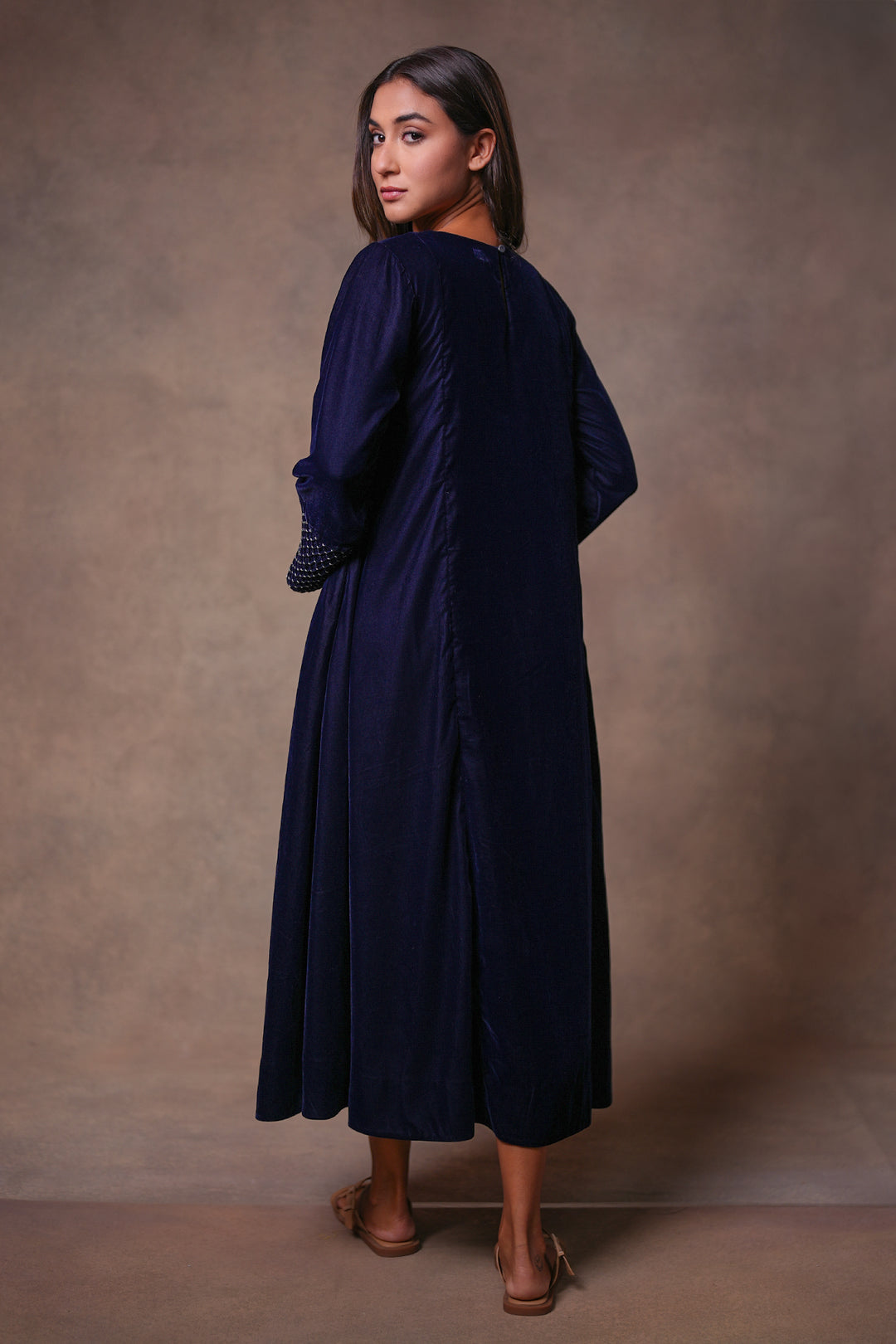 Navy Hand Embroidered Velvet Dress
