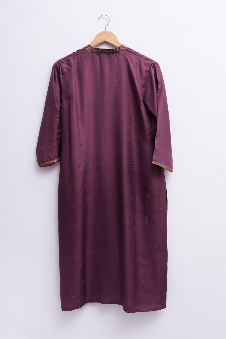 Plum Chanderi Embroidered Kurta