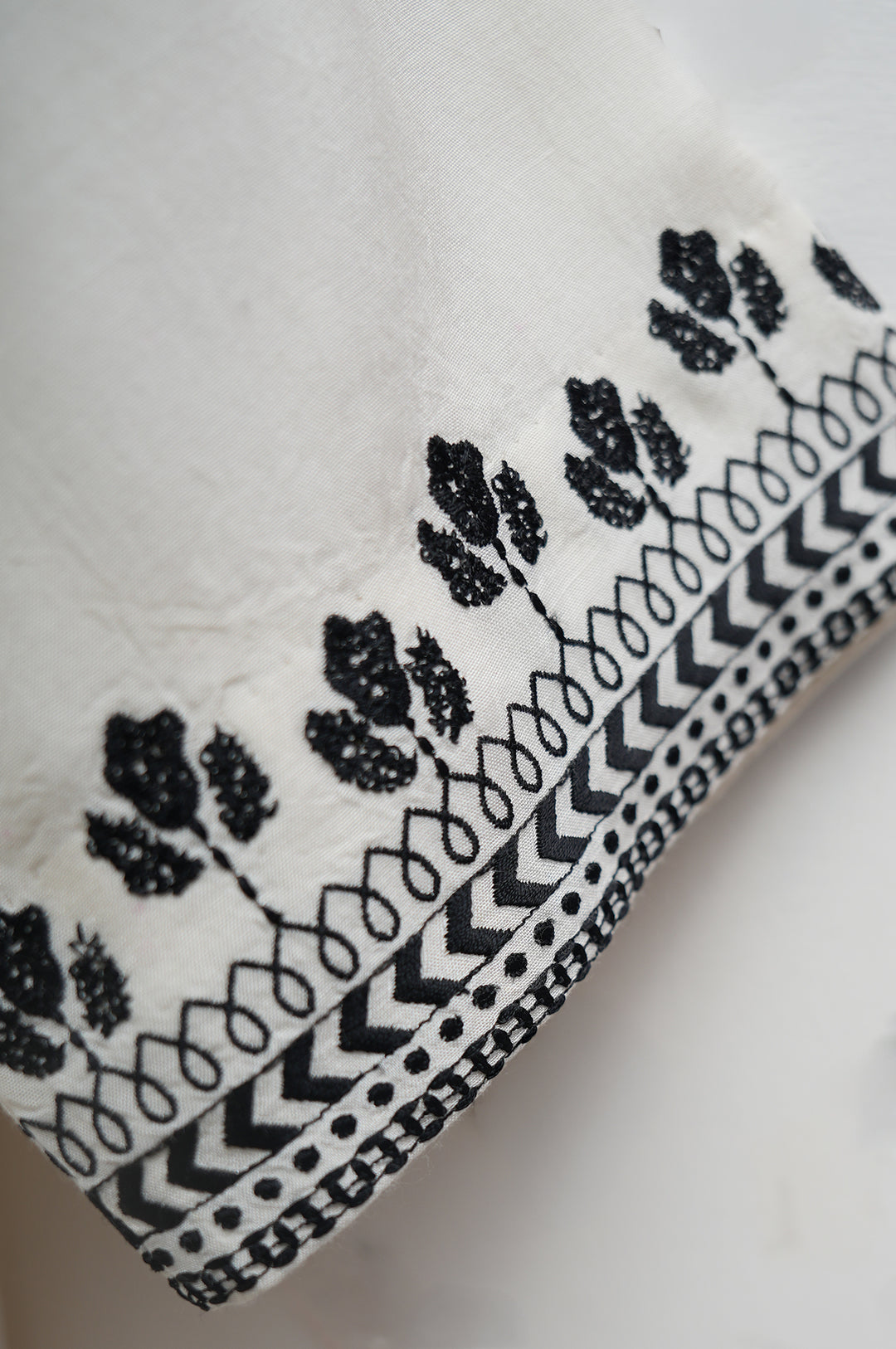 Off-white and Black Embroidered Kurta Set