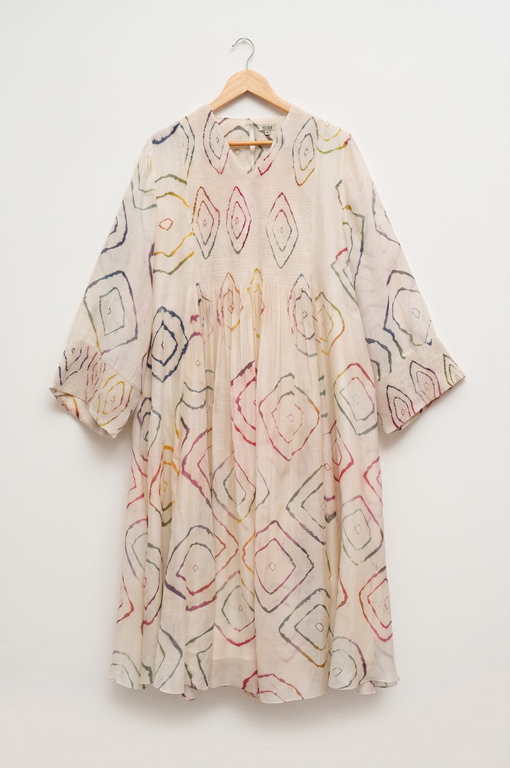 Cream Bandhani Chanderi Dress