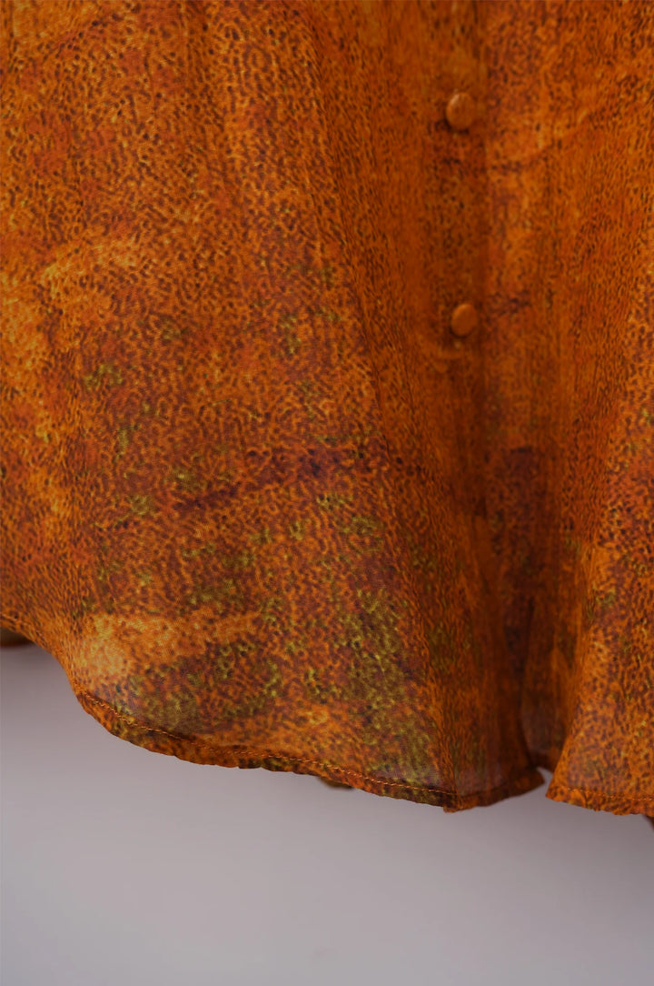 Orange Printed Chanderi Oversized Shirt
