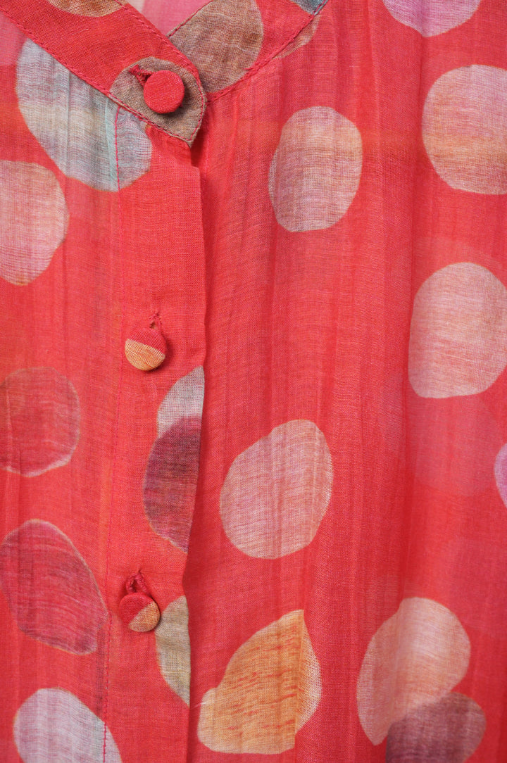 Red Polka Dot Printed Chanderi Shirt