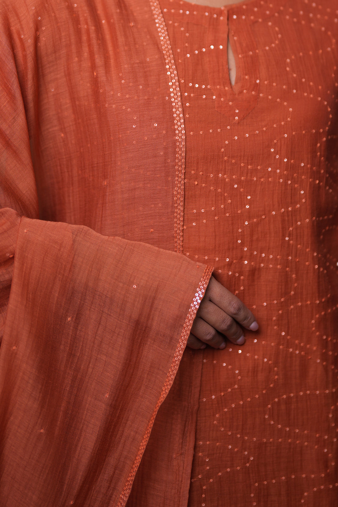 Rust Hand Embroidered Chanderi Kurta