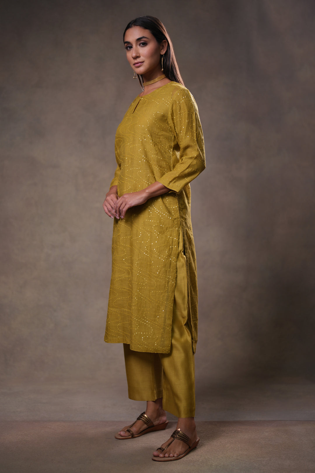 Lime Yellow Hand Embroidered Chanderi Kurta