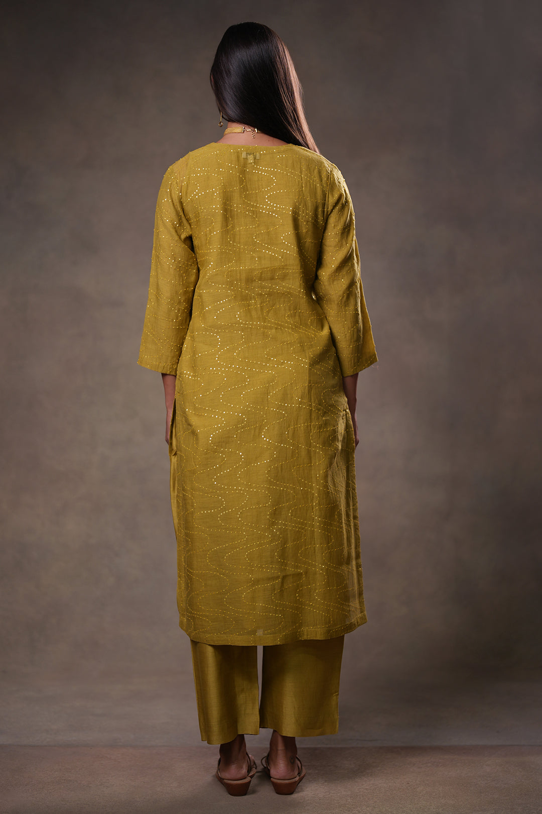 Lime Yellow Hand Embroidered Chanderi Kurta