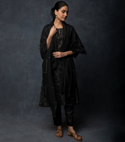 Black Thread Embroidered Chanderi Suit Set