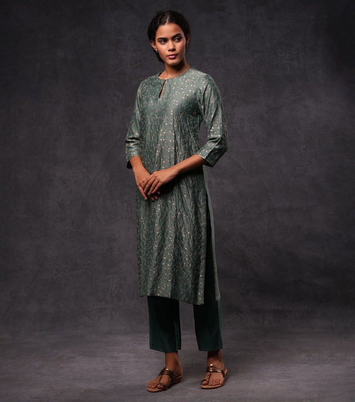 Moss Green Embroidered Cotton Silk Kurta Set