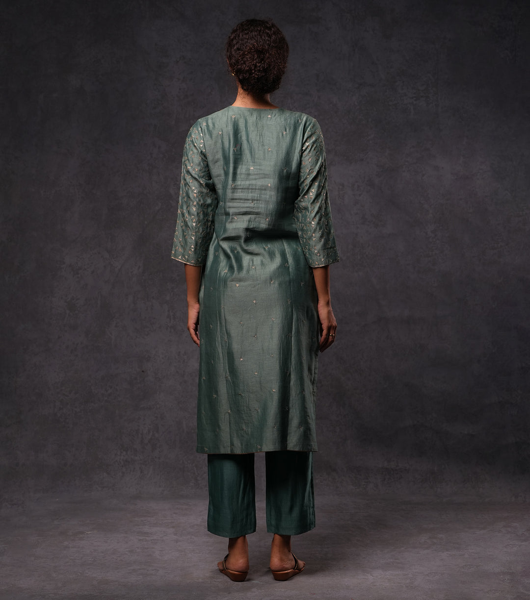 Moss Green Embroidered Cotton Silk Kurta Set