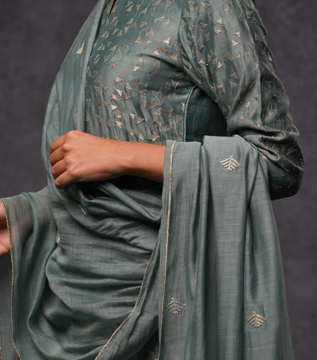 Moss Green Embroidered Cotton Silk Kurta Set