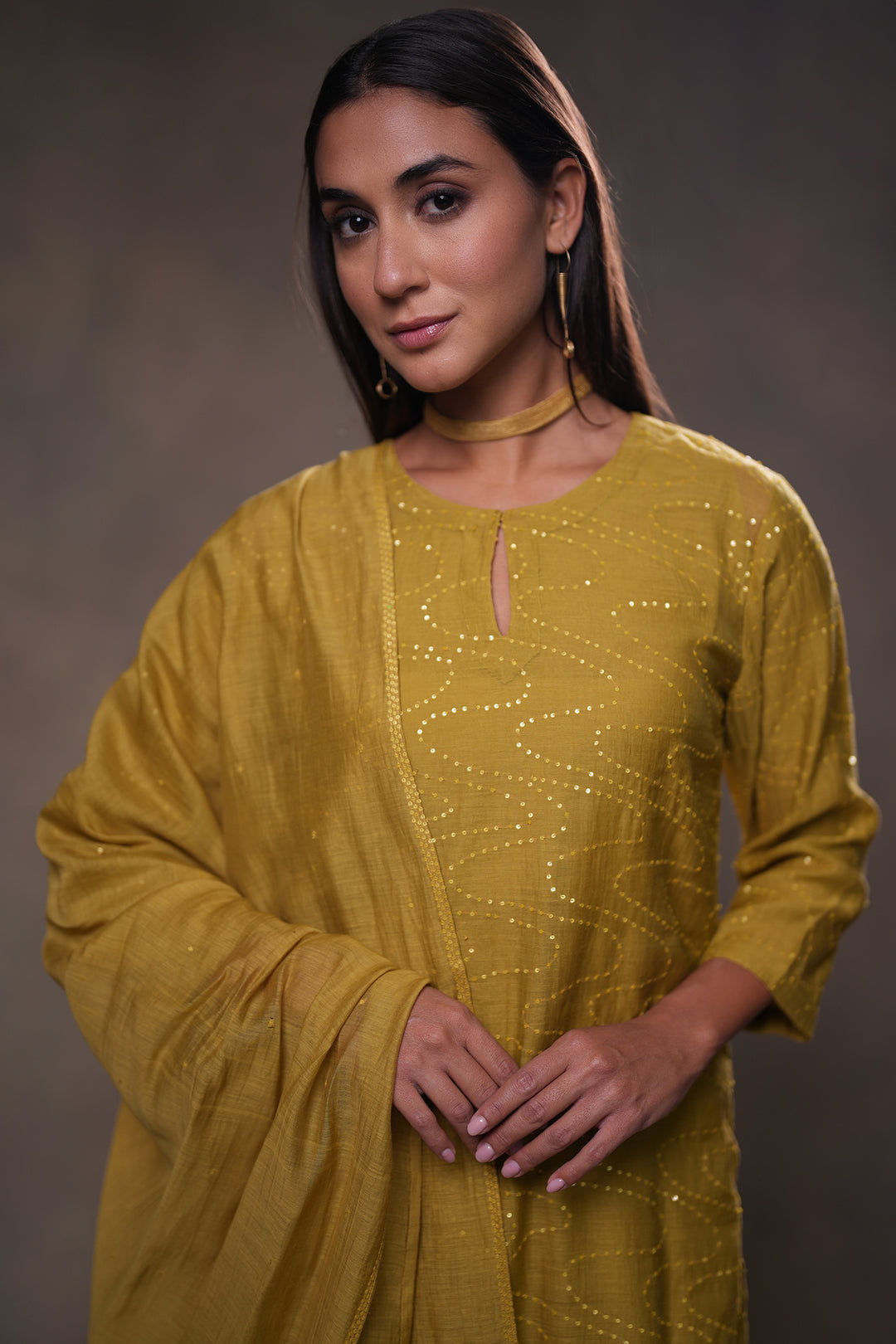 Lime Yellow Hand Embroidered Chanderi Kurta