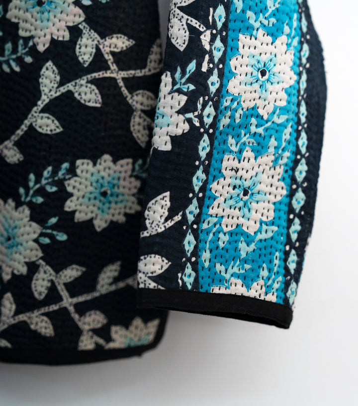 Black Vintage Cotton Kantha Jacket For Kids