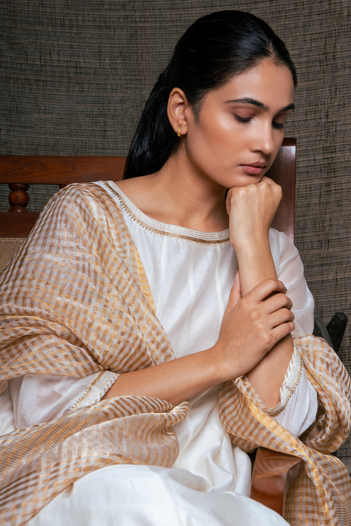 Natural Embroidered Chanderi Kurta