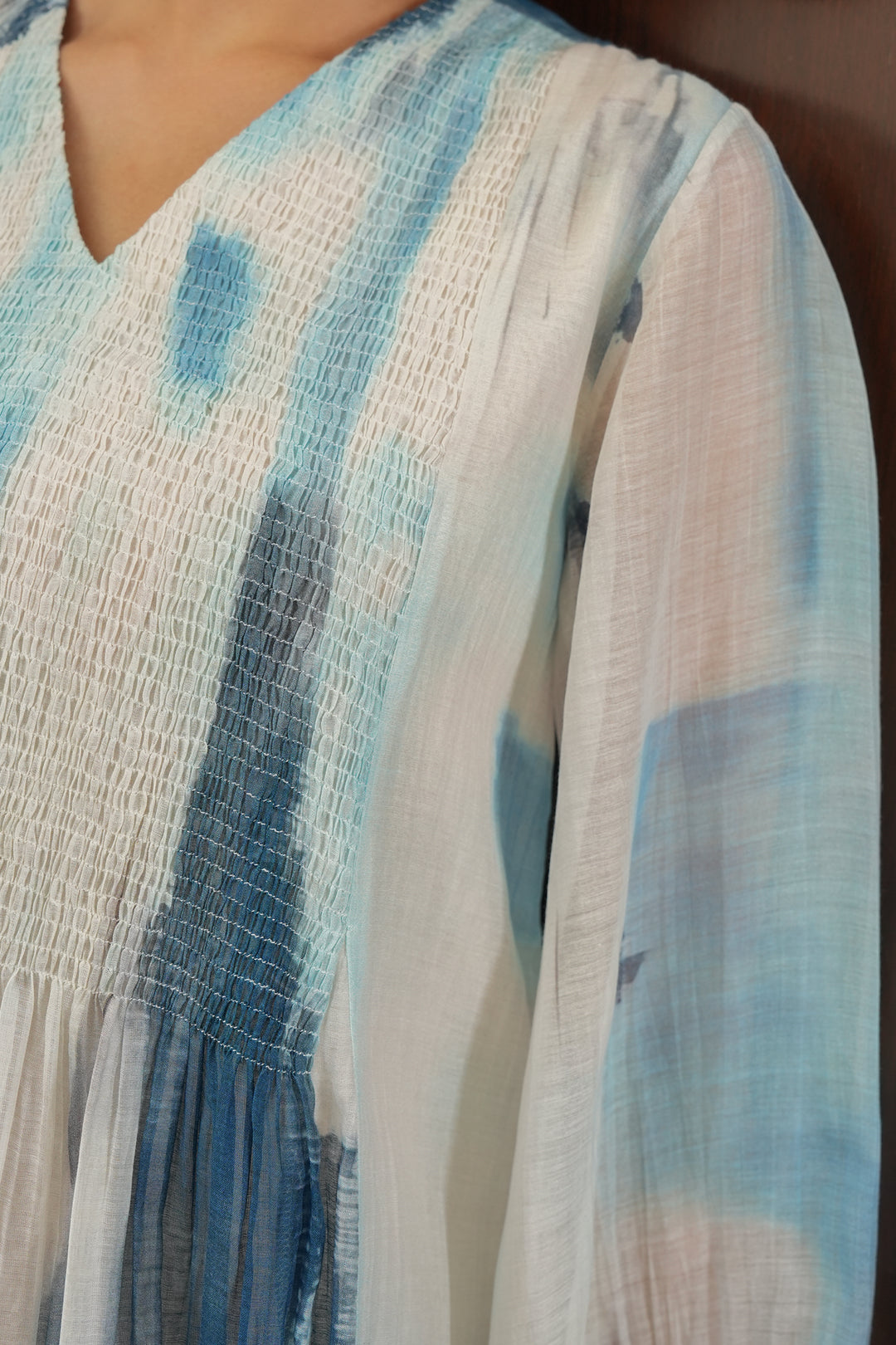 Blue and Off White Abstract Print Midi Dress