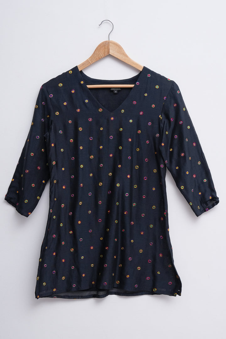 Black Embroidered Chanderi Top