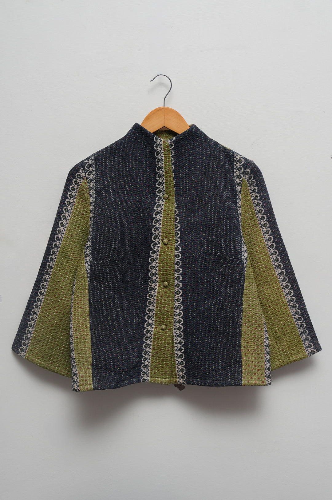 Indigo Olive Patchwork Cotton Kantha Jacket