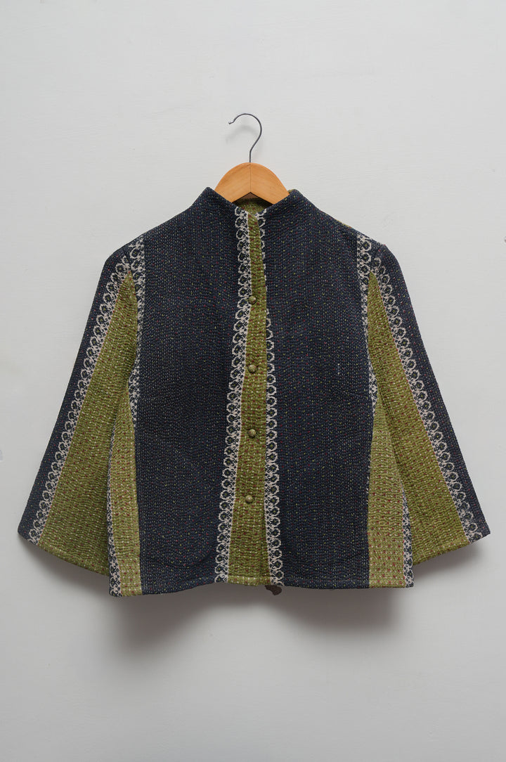 Indigo Olive Patchwork Cotton Kantha Jacket
