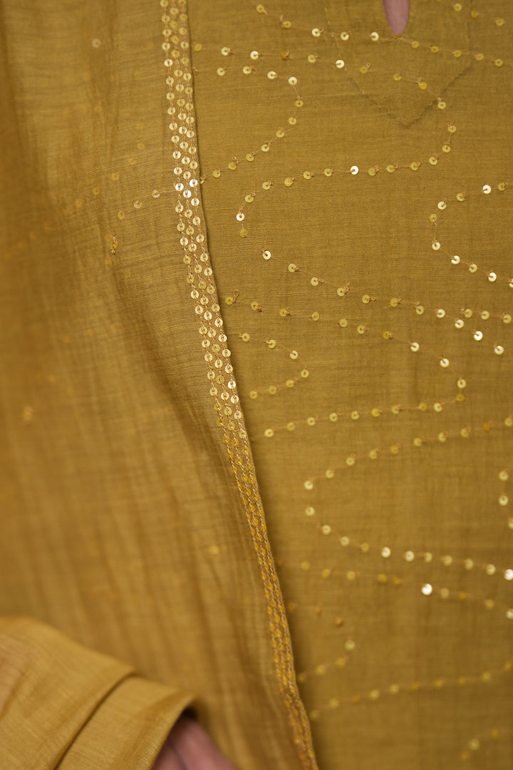 Lime Yellow Hand Embroidered Chanderi Dupatta