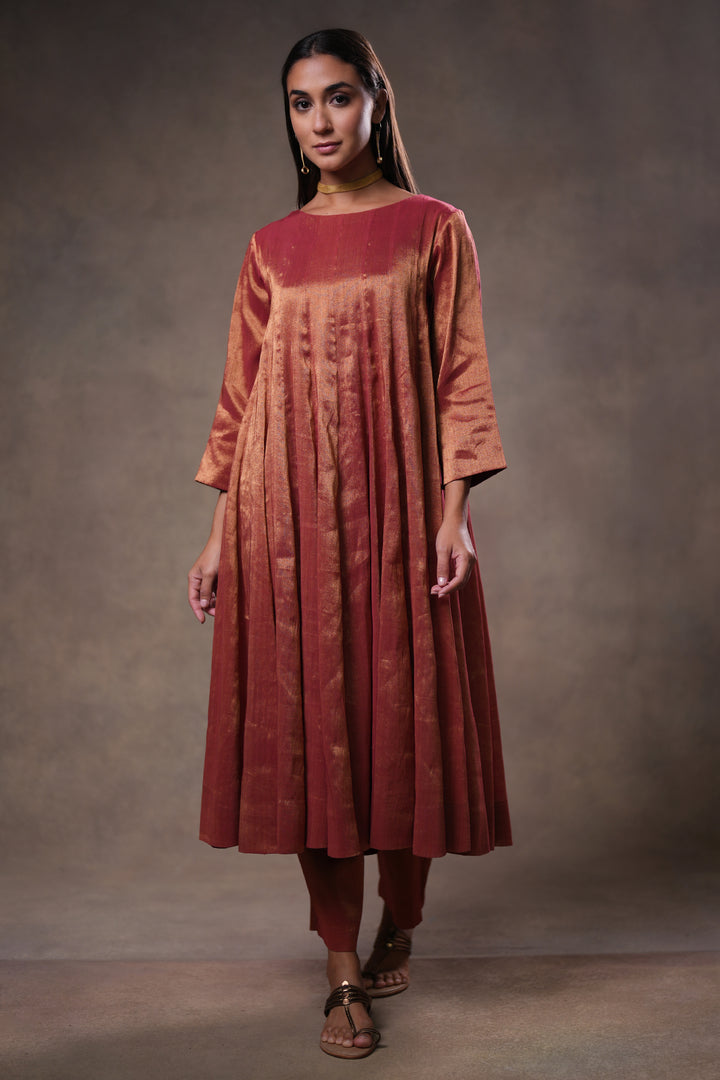 Maroon Tissue Kurta with Pants and Hand Embroidered Dupatta
