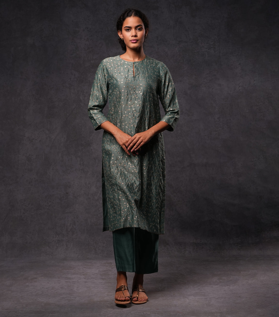 Moss Green Embroidered Cotton Silk Kurta Set