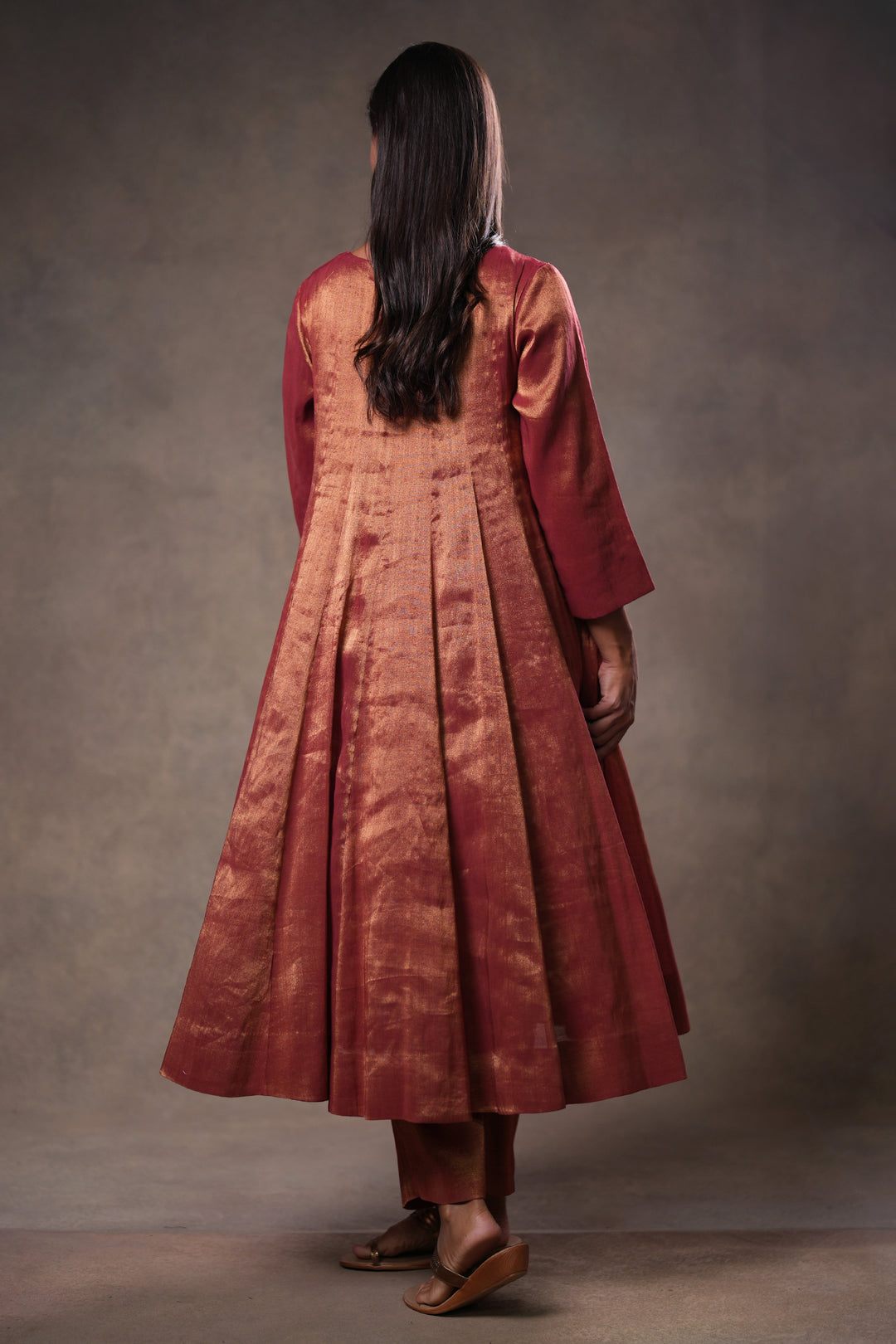 Maroon Tissue Kurta with Pants and Hand Embroidered Dupatta