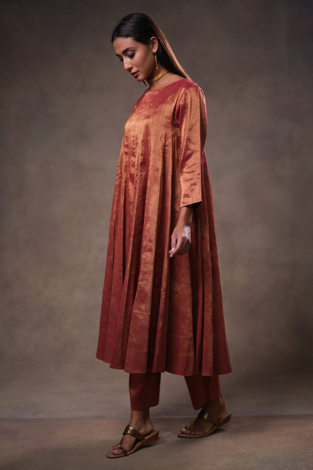 Maroon Tissue Kurta with Pants and Hand Embroidered Dupatta
