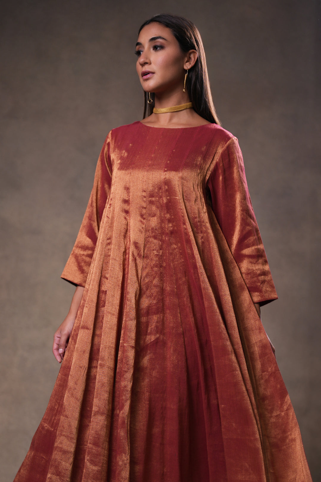 Maroon Tissue Kurta with Pants and Hand Embroidered Dupatta