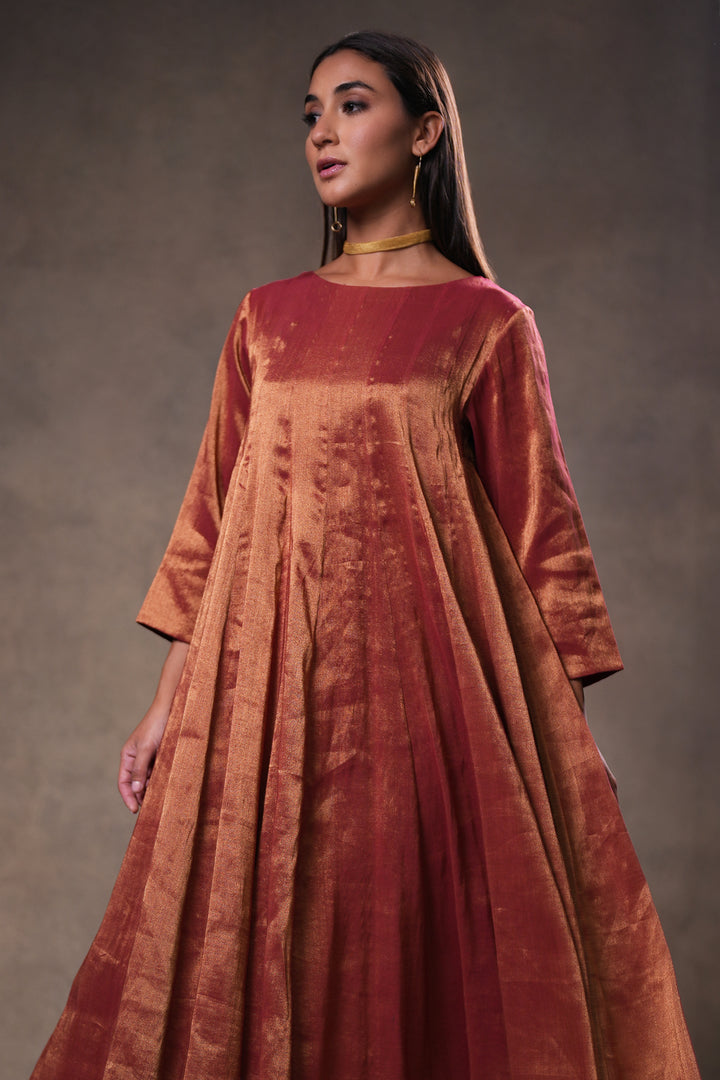 Maroon Tissue Kurta with Pants and Hand Embroidered Dupatta