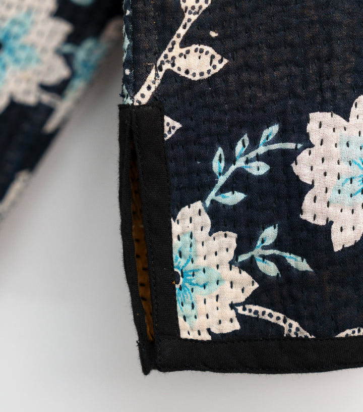 Black Vintage Cotton Kantha Jacket For Kids