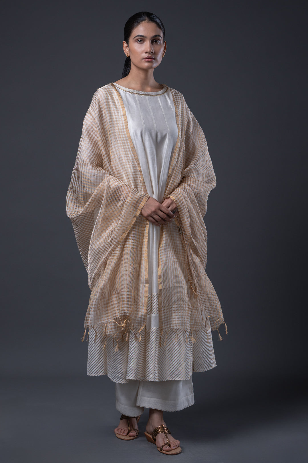 Natural Embroidered Chanderi Kurta