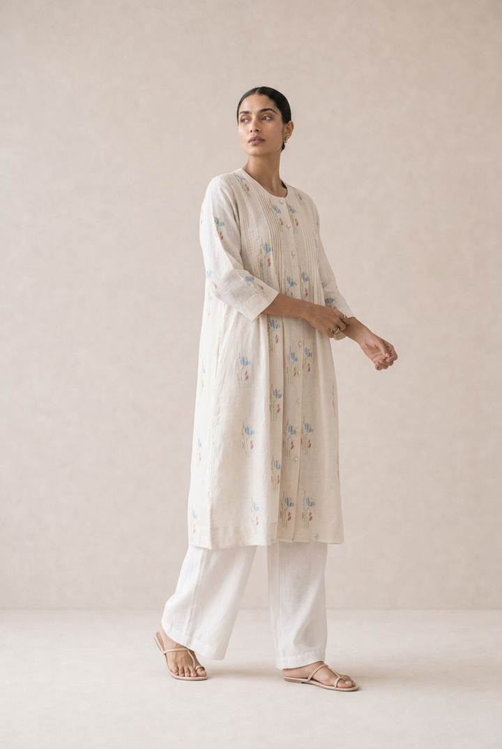 Natural Jamdani Woven Cotton Kurta
