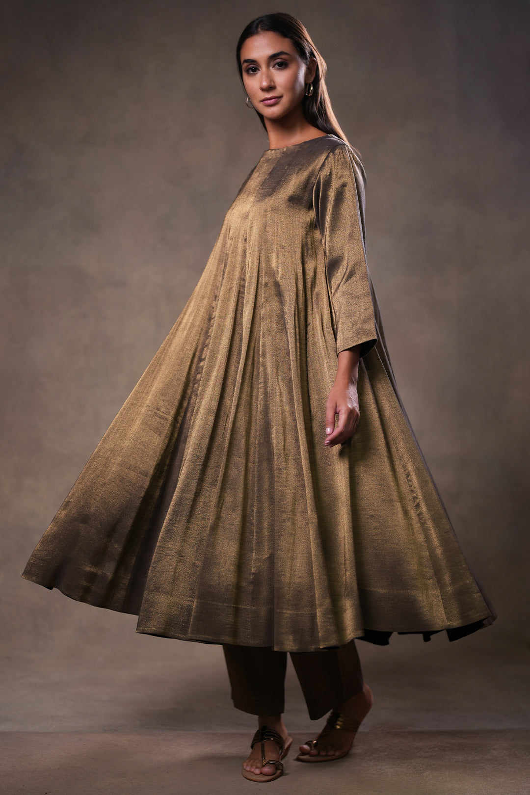 Black Tissue Kurta with Pants and Hand Embroidered Dupatta