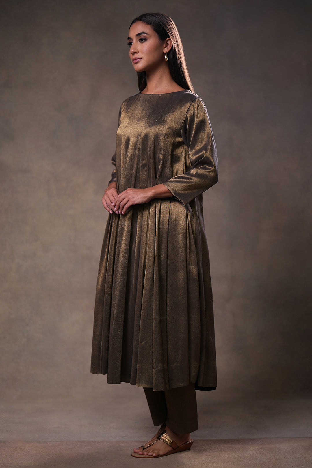 Black Tissue Kurta with Pants and Hand Embroidered Dupatta