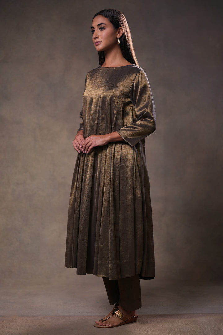 Black Tissue Kurta with Pants and Hand Embroidered Dupatta