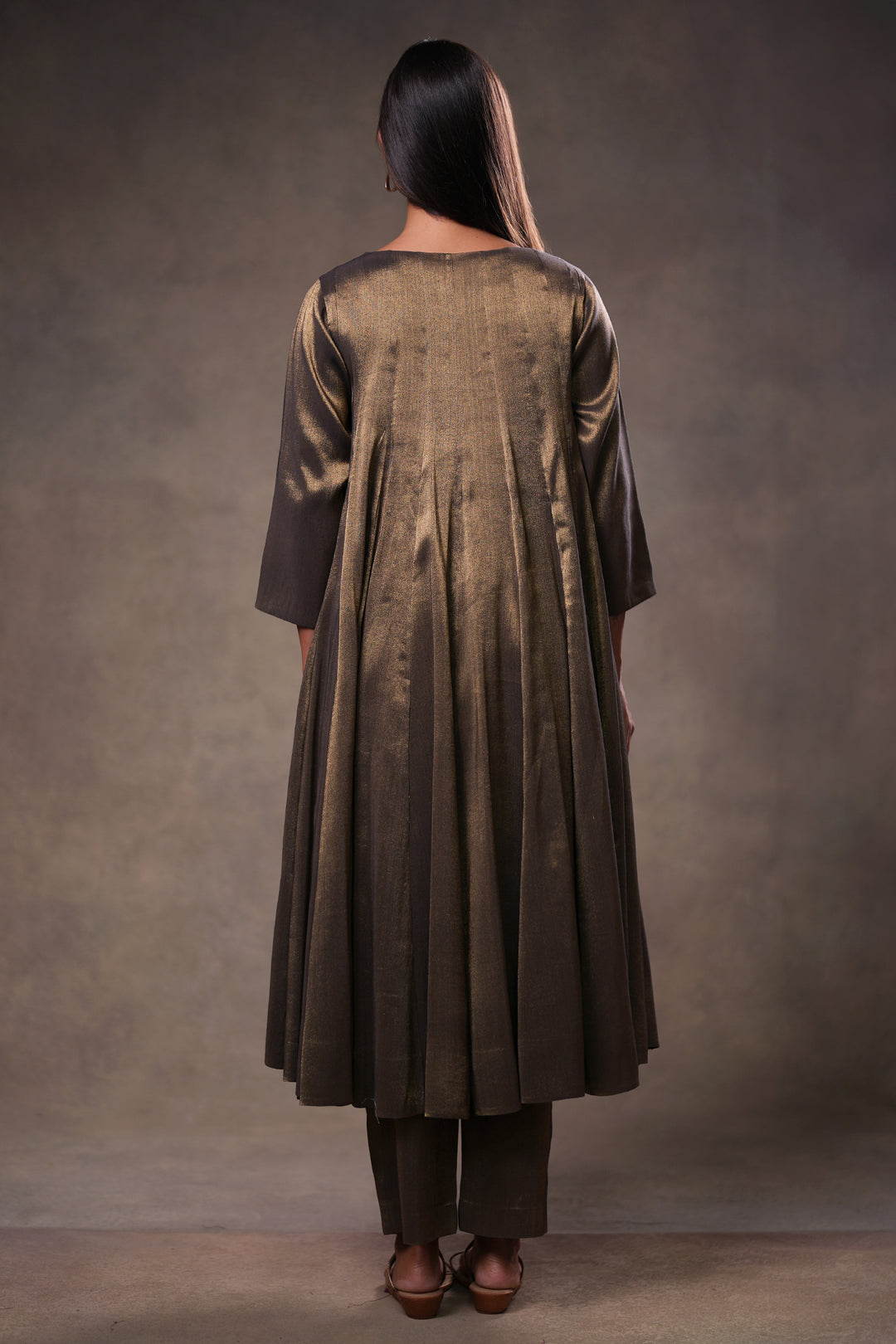Black Tissue Kurta with Pants and Hand Embroidered Dupatta