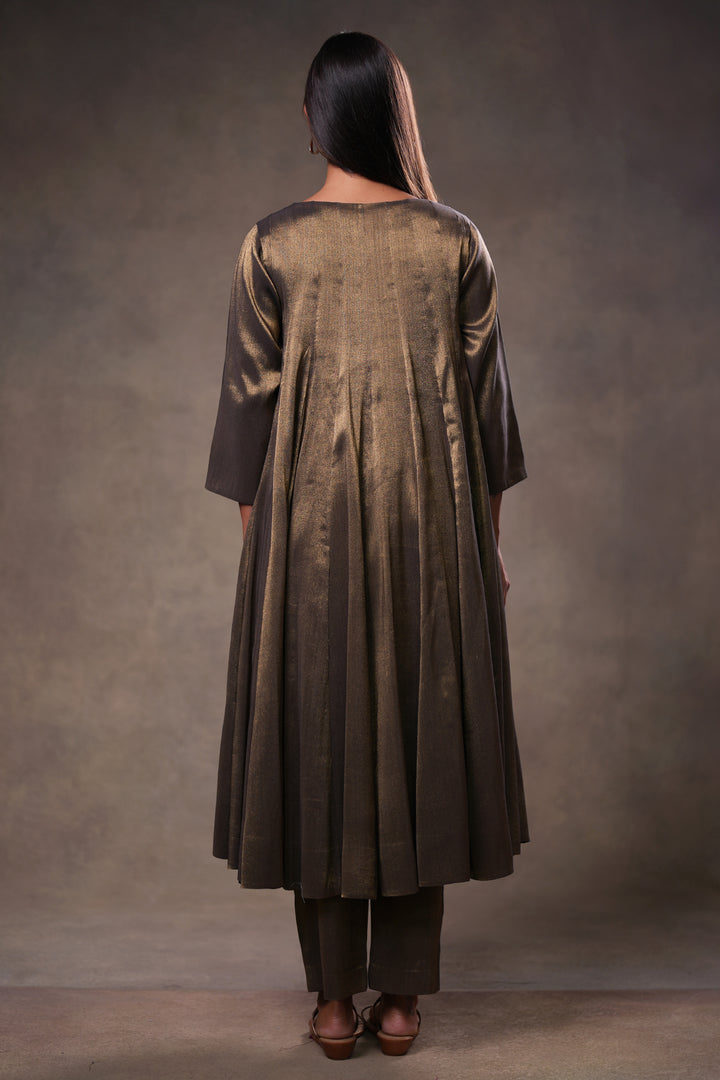 Black Tissue Kurta with Pants and Hand Embroidered Dupatta