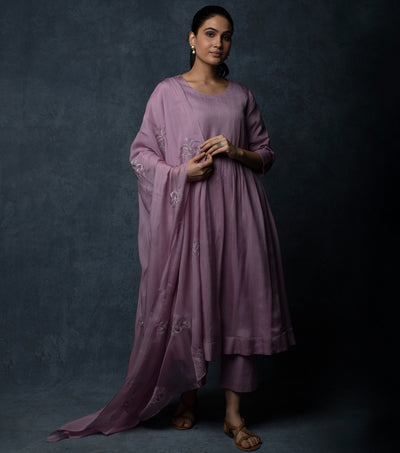 Lavender Silk Embroidered Suit Set