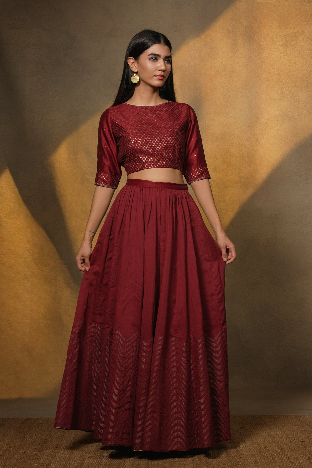Maroon Hand Embroidered Chanderi Blouse
