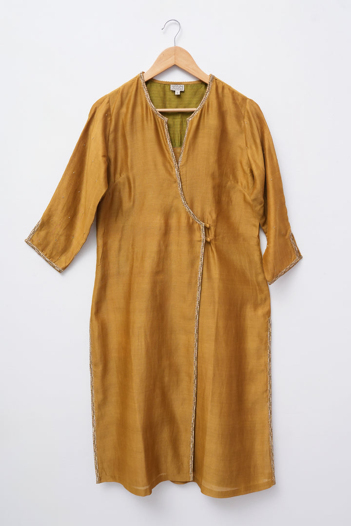 Mustard Yellow Embroidered Chanderi Kurta