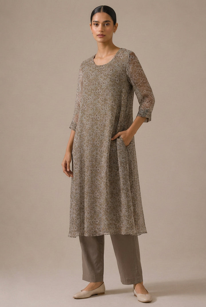 Veg Blossom Printed Chiffon Kurta