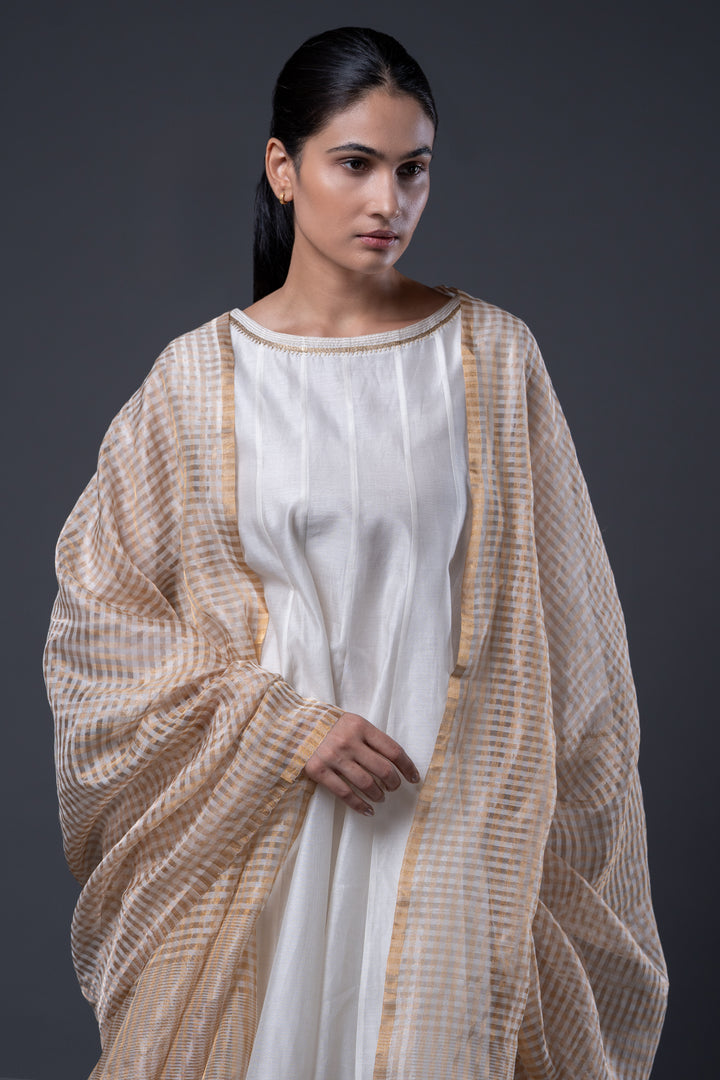 Natural Embroidered Chanderi Kurta