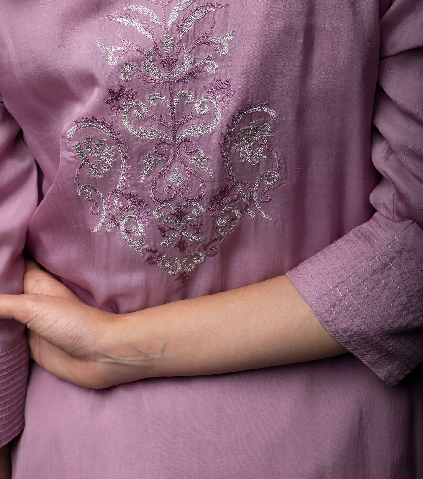 Lavender Silk Embroidered Suit Set