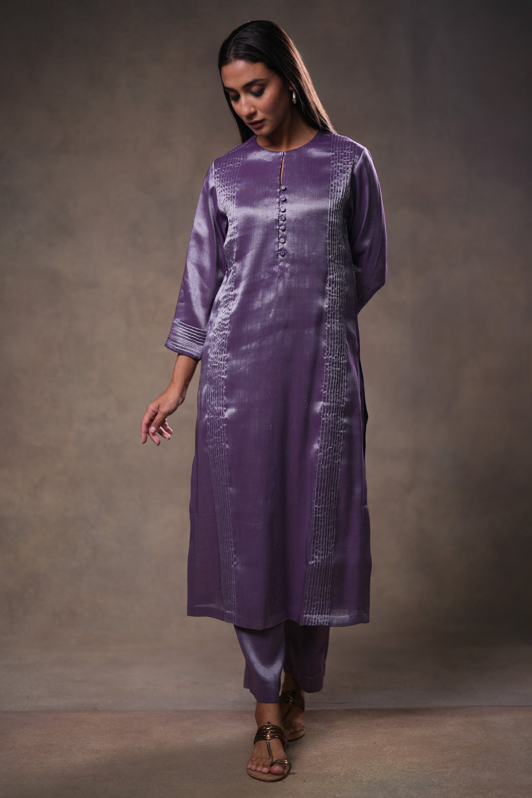Purple Tissue Kurta with Pants and Dupatta