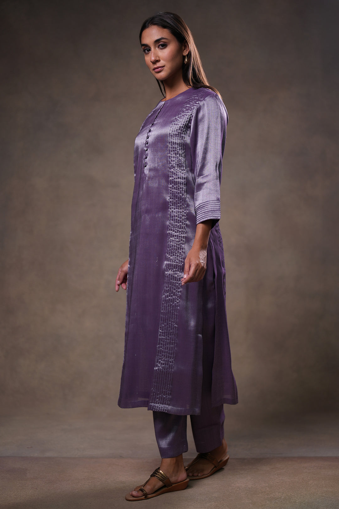 Purple Tissue Kurta with Pants and Dupatta