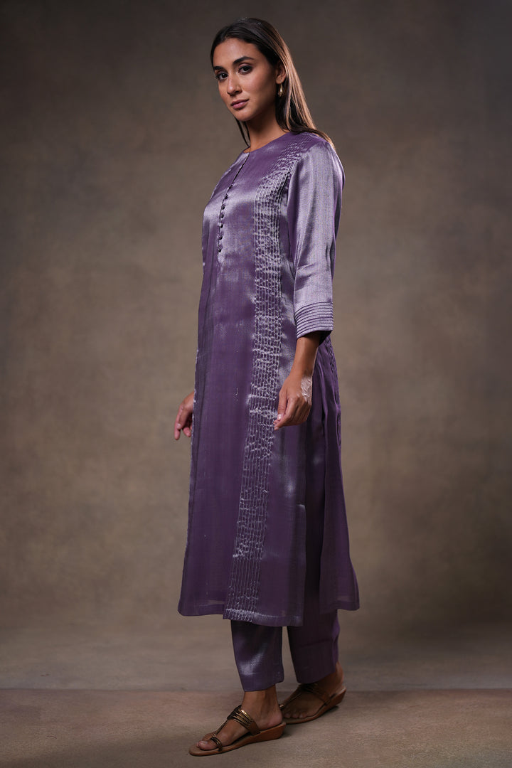 Purple Tissue Kurta with Pants and Dupatta