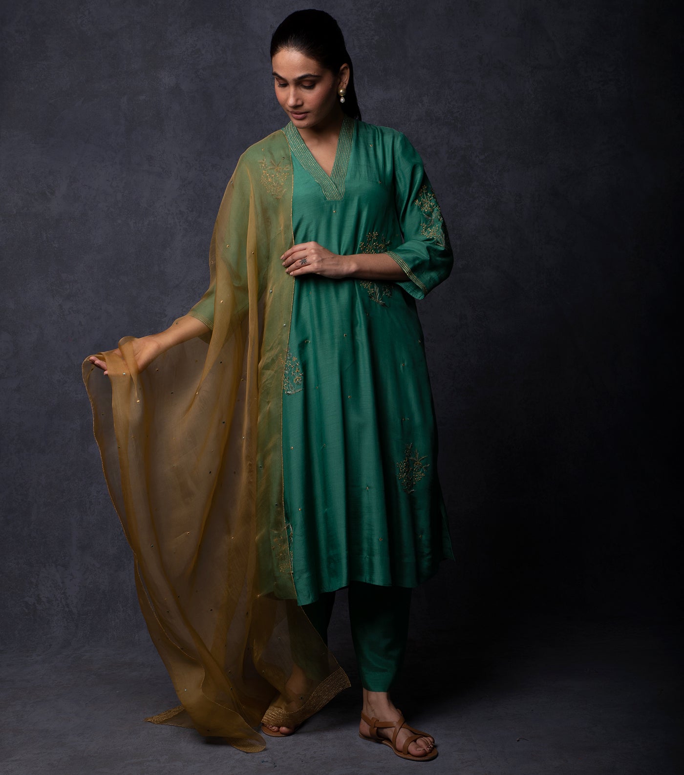 Jade Green Hand Embroidered Suit Set