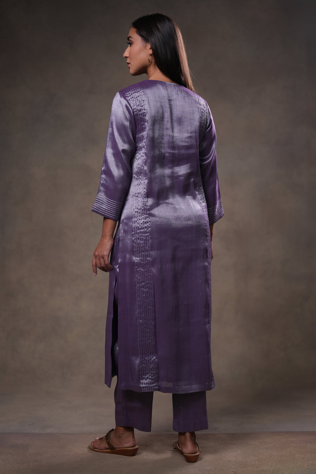 Purple Tissue Kurta with Pants and Dupatta